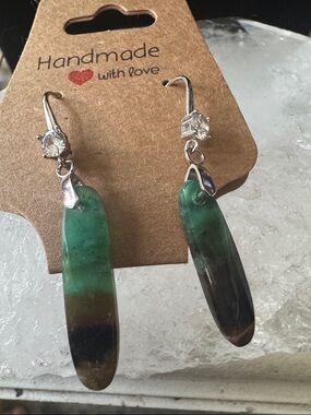 Handmade Indonesian Opalized Petrified Wood Earrings with Cubic Zirconia